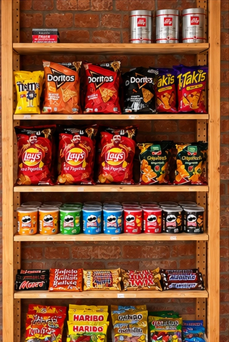 Das Snack- und Süßigkeitenregal im Café